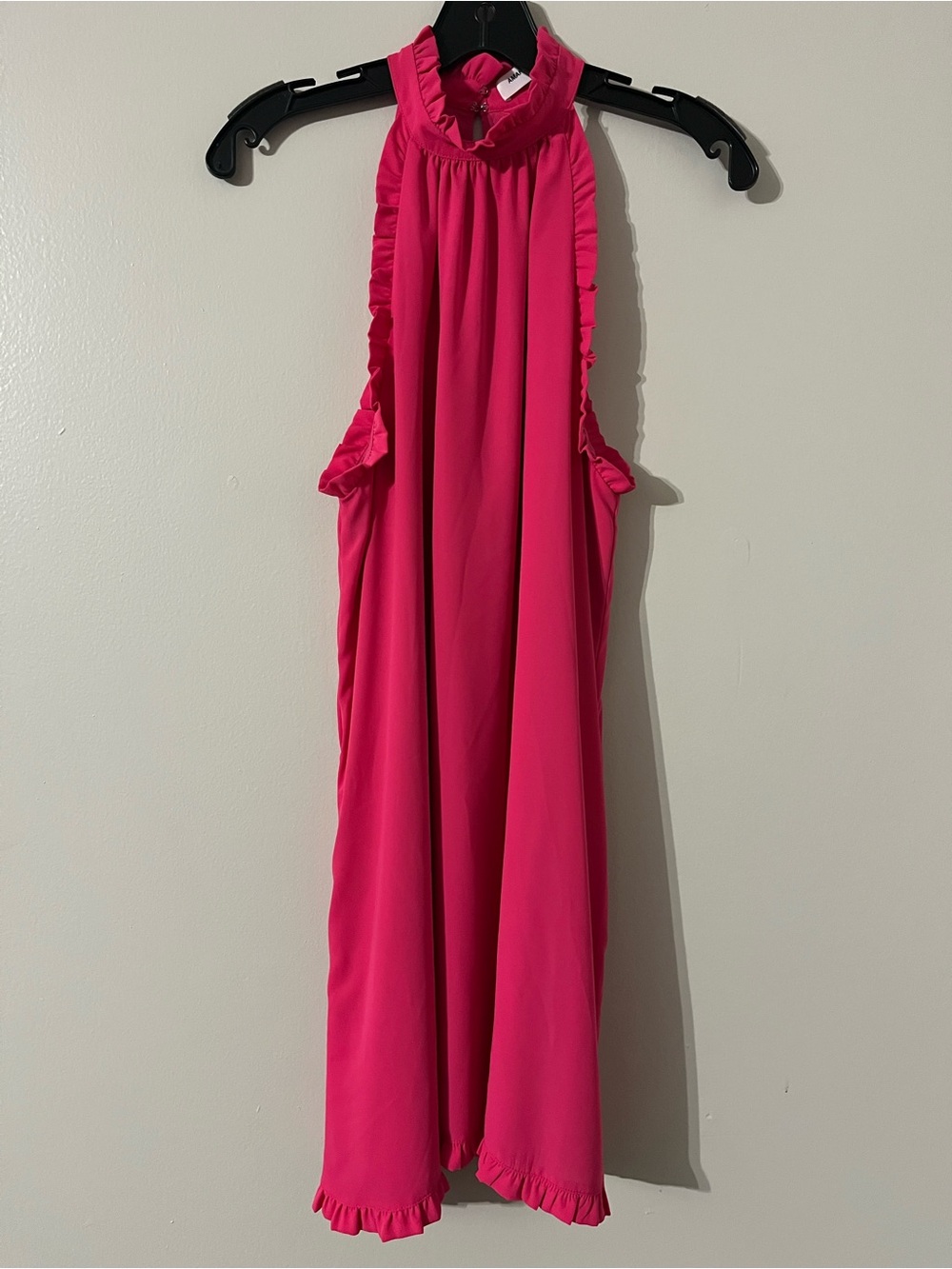 Amanda Uprichard Hot Pink Ruffle Halter Shift Mini Dress Sz XS